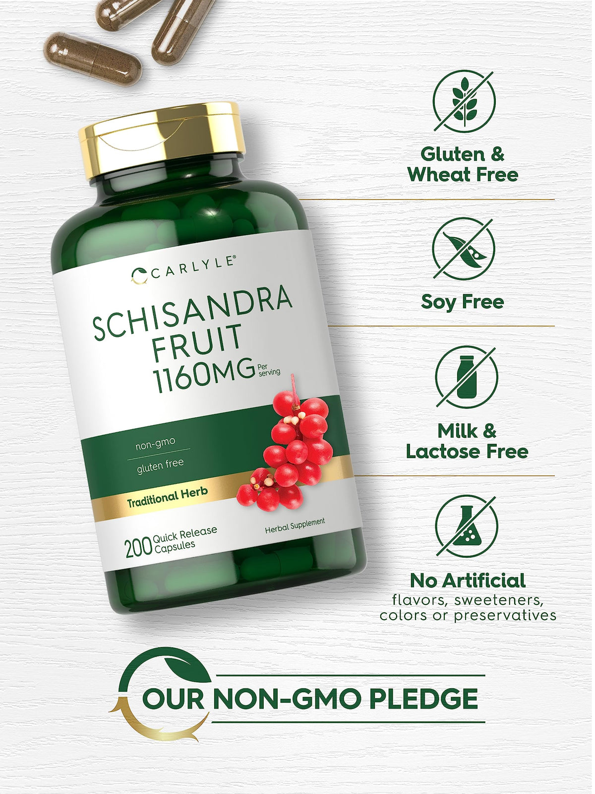 Carlyle Schisandra, capsules sur un fond neutre