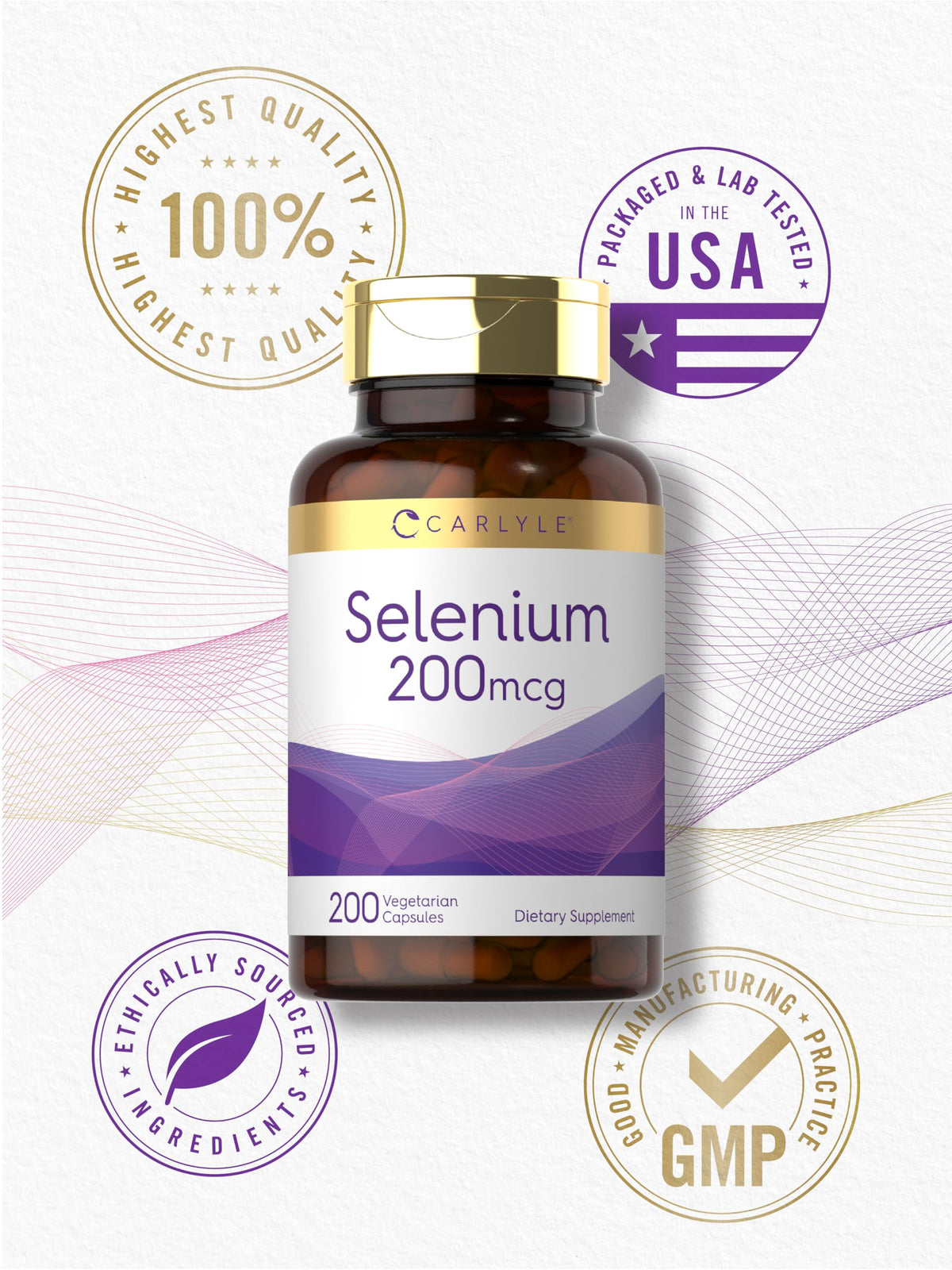 Carlyle Sélénium 200 mcg, open bottle with capsules