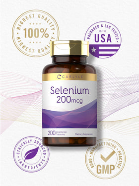 Carlyle Sélénium 200 mcg, open bottle with capsules