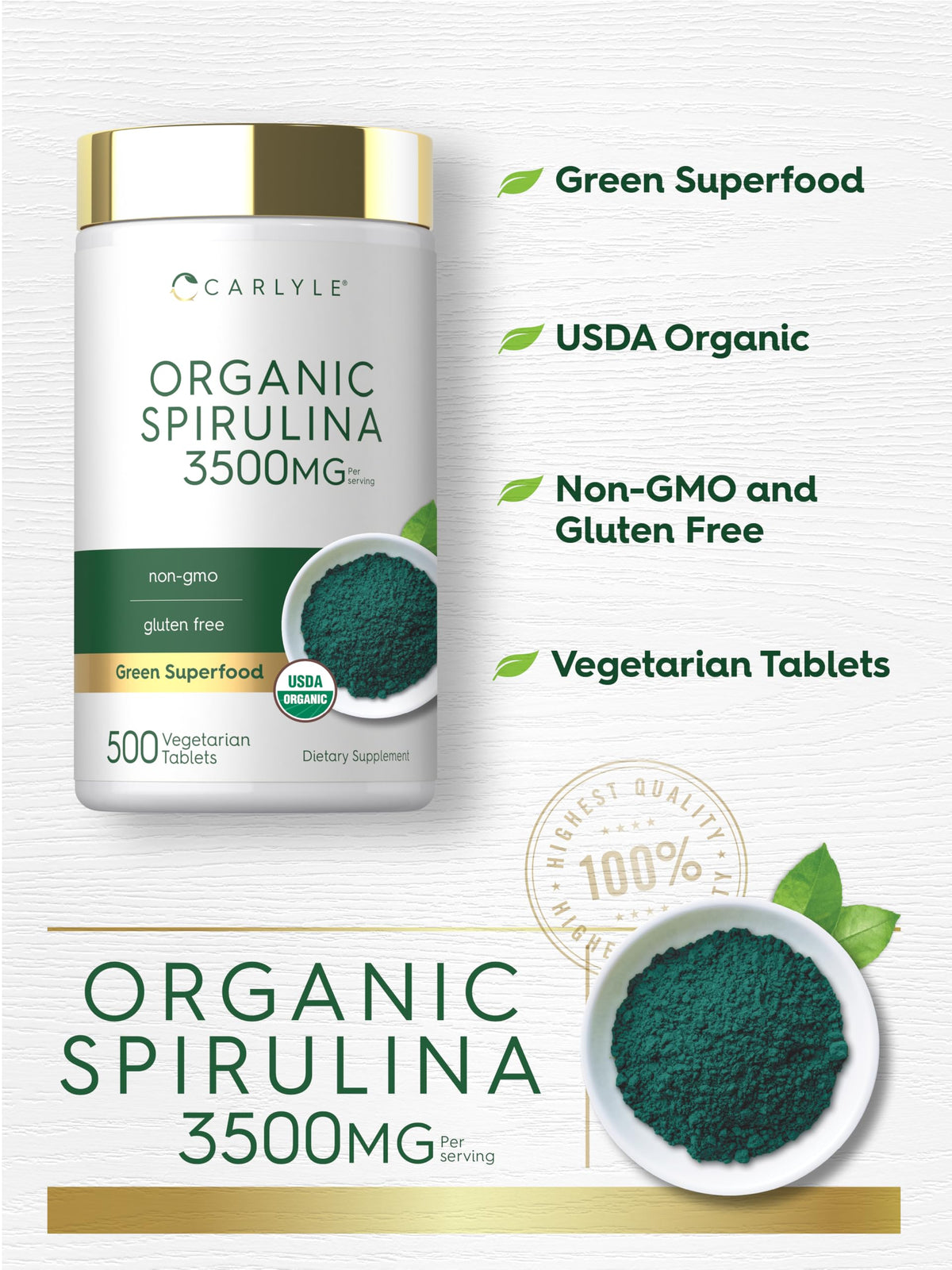 Carlyle Spiruline Bio 3500 mg comprimés avec dosette