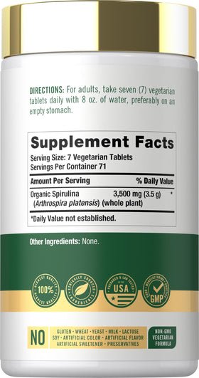 Carlyle Spiruline Bio 3500 mg comprimés côté de l'emballage