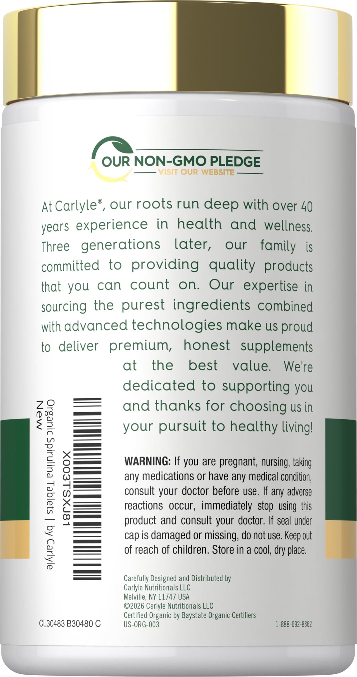 Carlyle Spiruline Bio 3500 mg comprimés en pot transparent