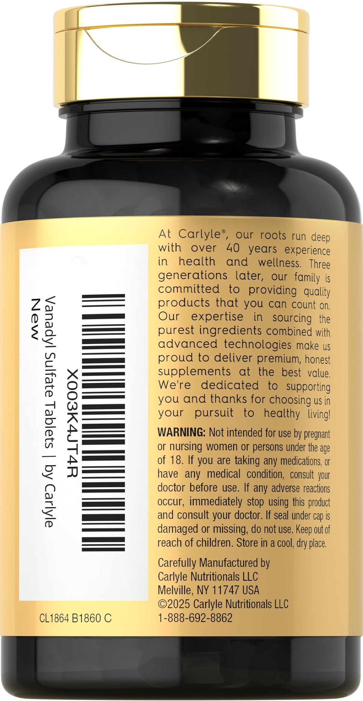 Carlyle sulfate de vanadyle 10mg 180 comprimés végétariens - étiquette du produit