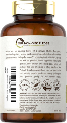 Carlyle Tallow de Bœuf Élevé à l'Herbe 3120mg capsules molles avec étiquette