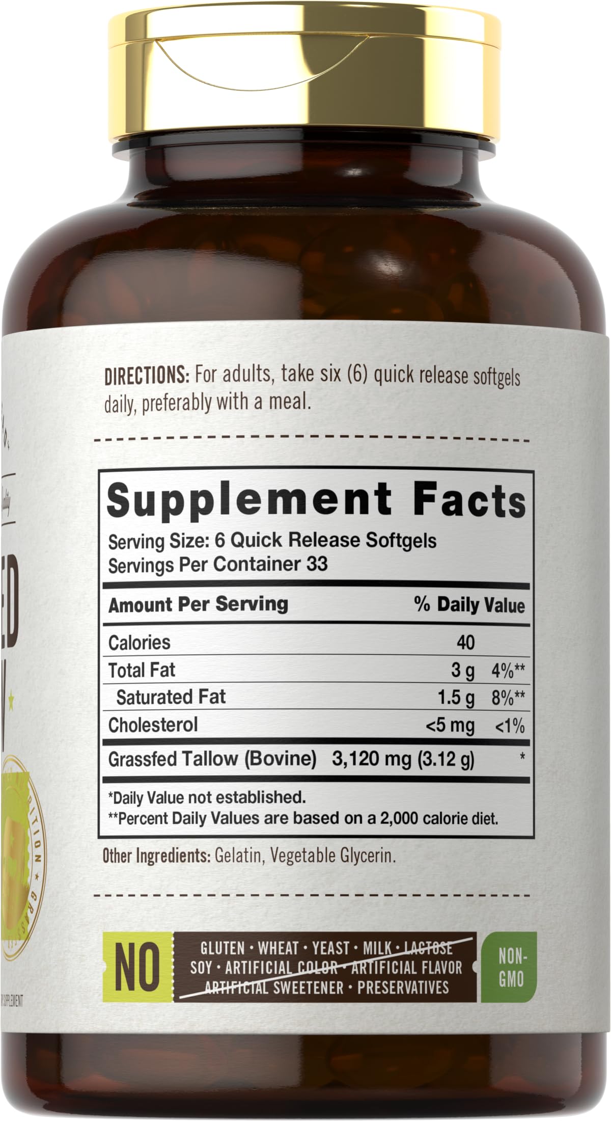Carlyle Tallow de Bœuf Élevé à l'Herbe 3120mg capsules molles vue arrière