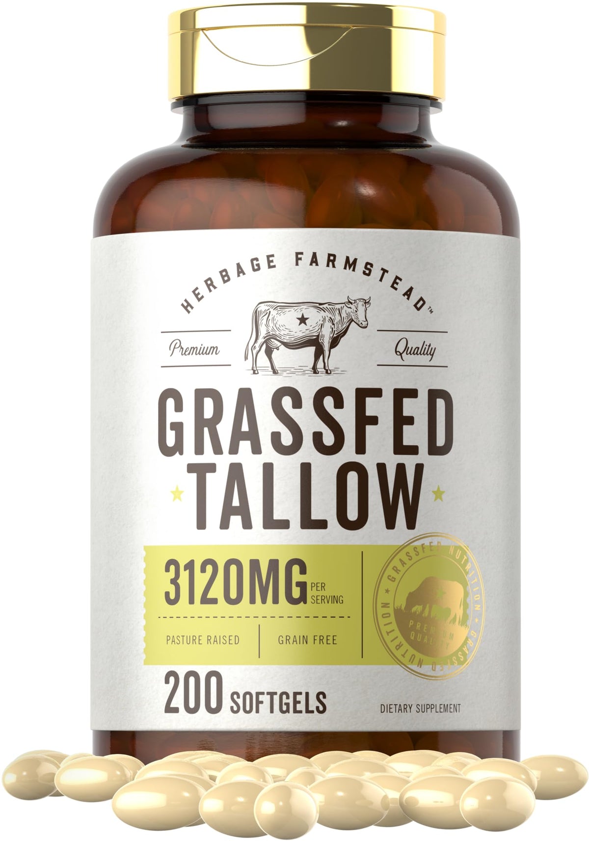 Carlyle Tallow de Bœuf Élevé à l'Herbe 3120mg capsules molles vue de face