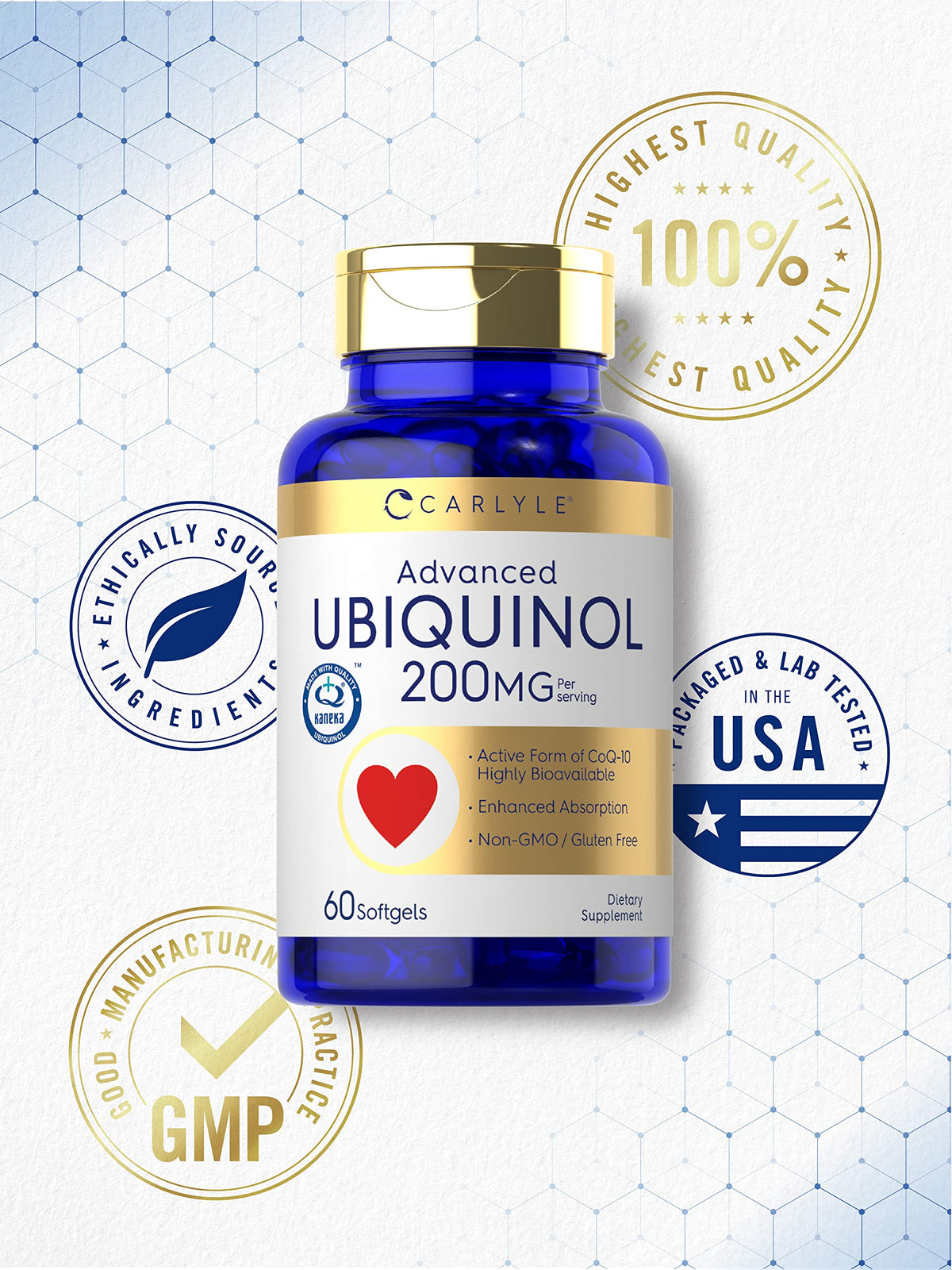 Carlyle Ubiquinol 200mg gélules molles avec étiquette visible