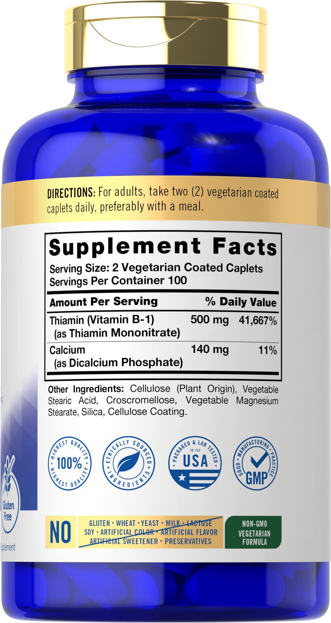 Carlyle Vitamine B1 500mg, caplets végétariens, vue de côté