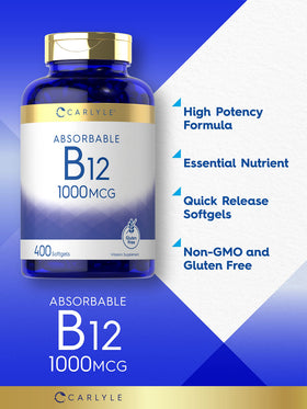 Carlyle Vitamine B12 400 gélules molles sur un fond neutre