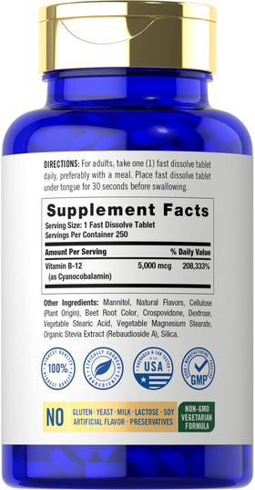 Carlyle Vitamine B12 5000 mcg comprimés sublinguales, vue latérale