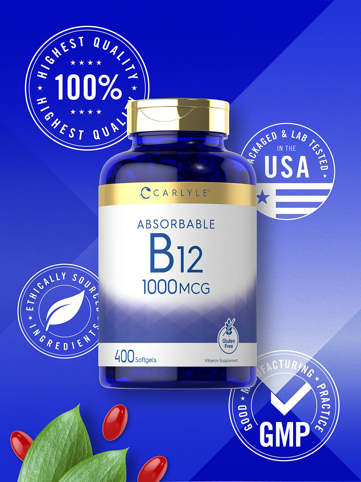 Carlyle Vitamine B12 gélules molles avec dosage de 1000 mcg