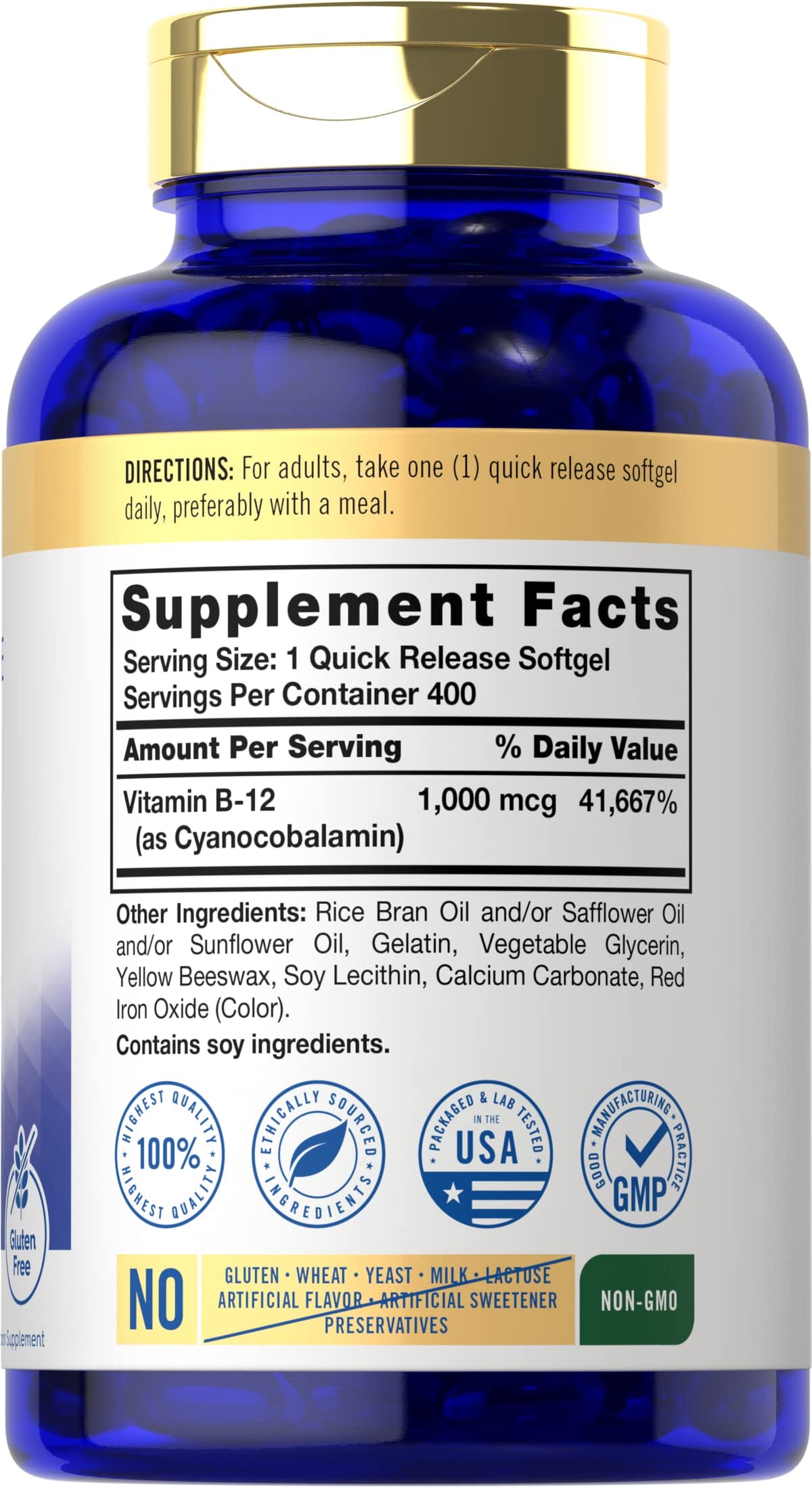 Carlyle Vitamine B12 gélules molles avec étiquette visible