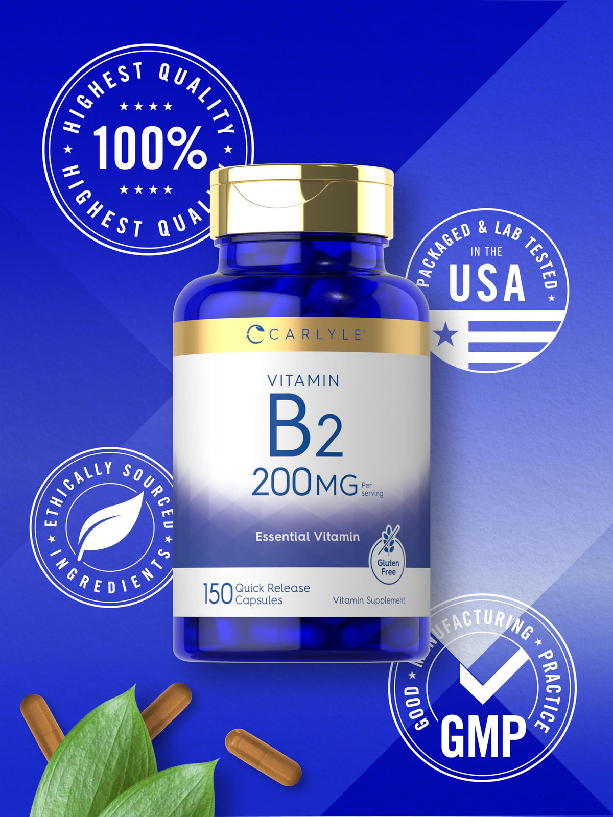 Carlyle Vitamine B2 200mg gélules avec nutrition facts