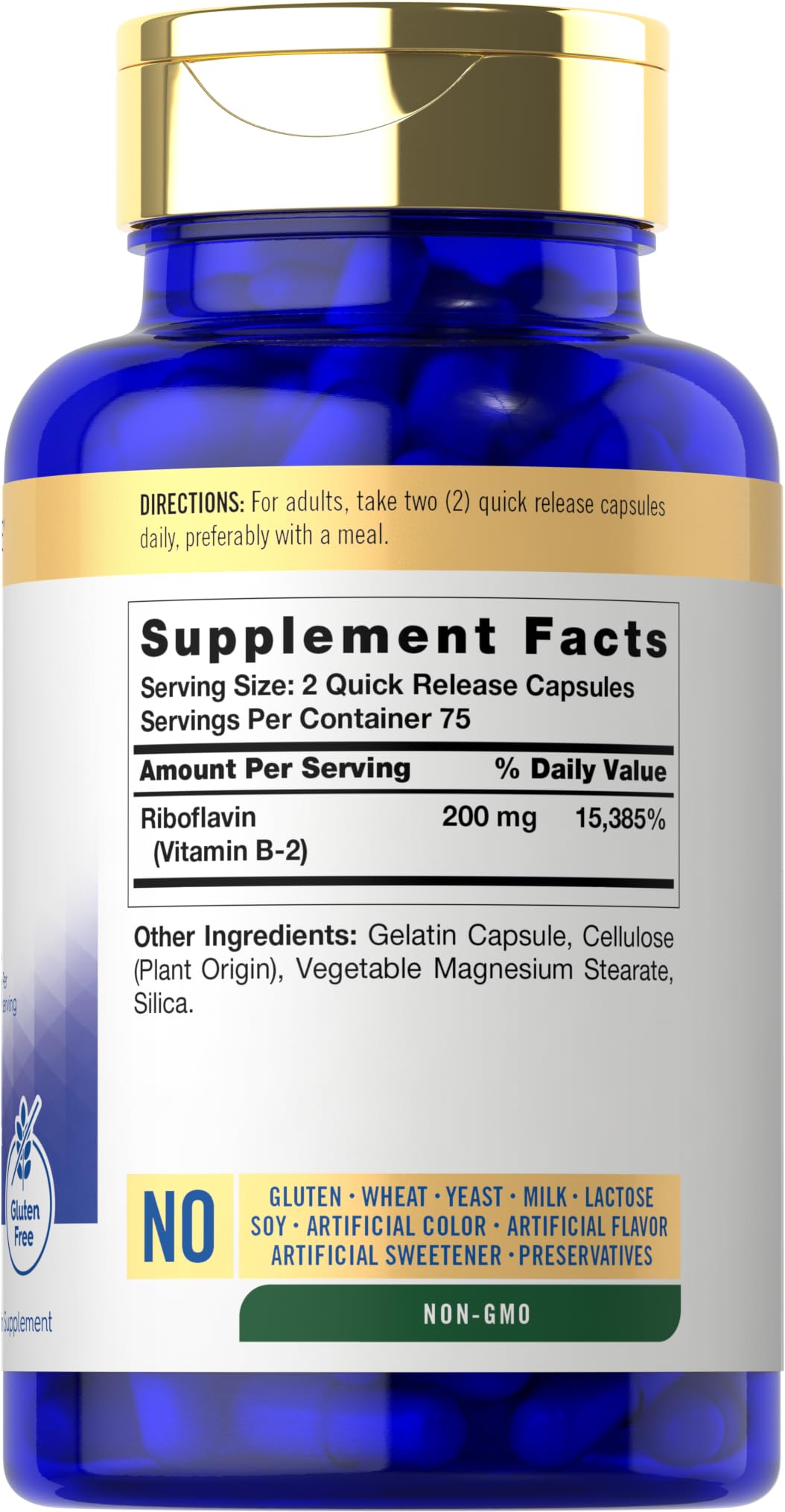 Carlyle Vitamine B2 gélules avec étiquette et dosage