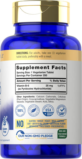 Carlyle Vitamine B6 250 comprimés avec étiquette détaillée