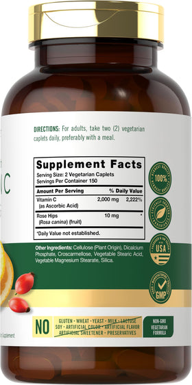 Carlyle Vitamine C 1000mg 300 comprimés végétariens, étiquette des ingrédients
