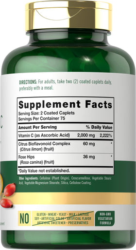 Carlyle Vitamine C 2000mg comprimés enrobés, détail de l'étiquette