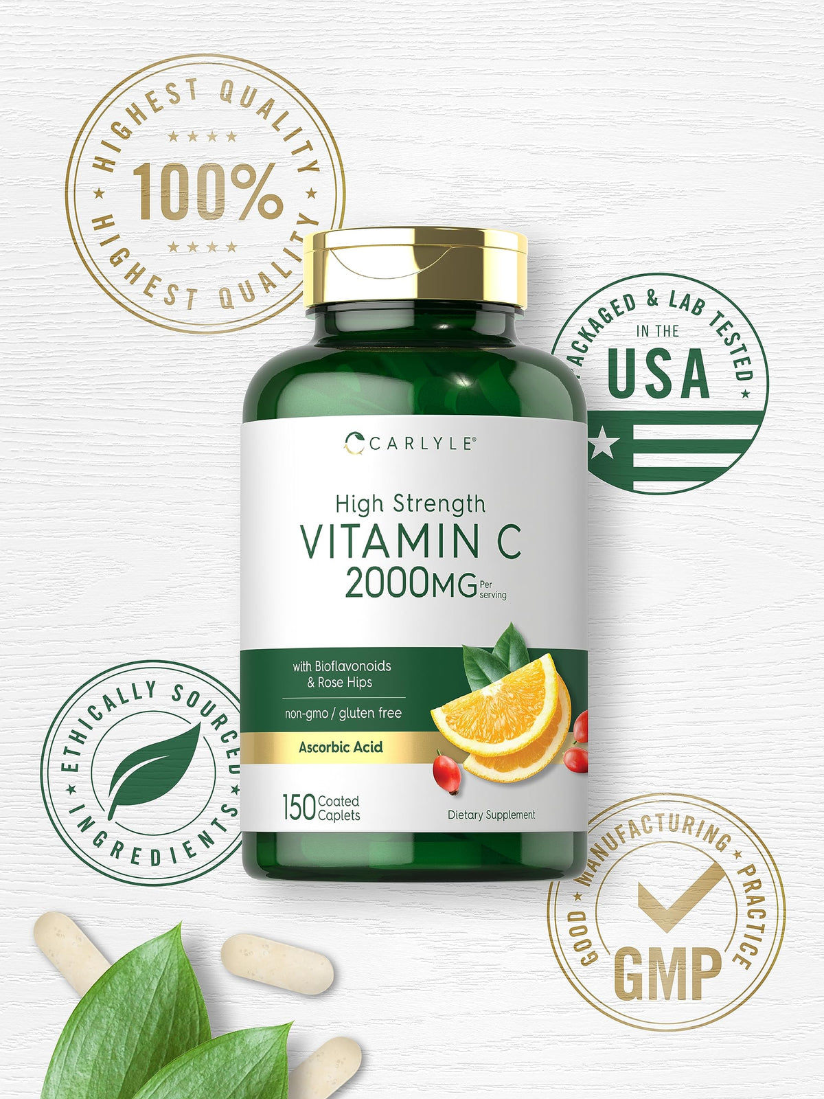 Carlyle Vitamine C 2000mg, échantillon de comprimé enrobé