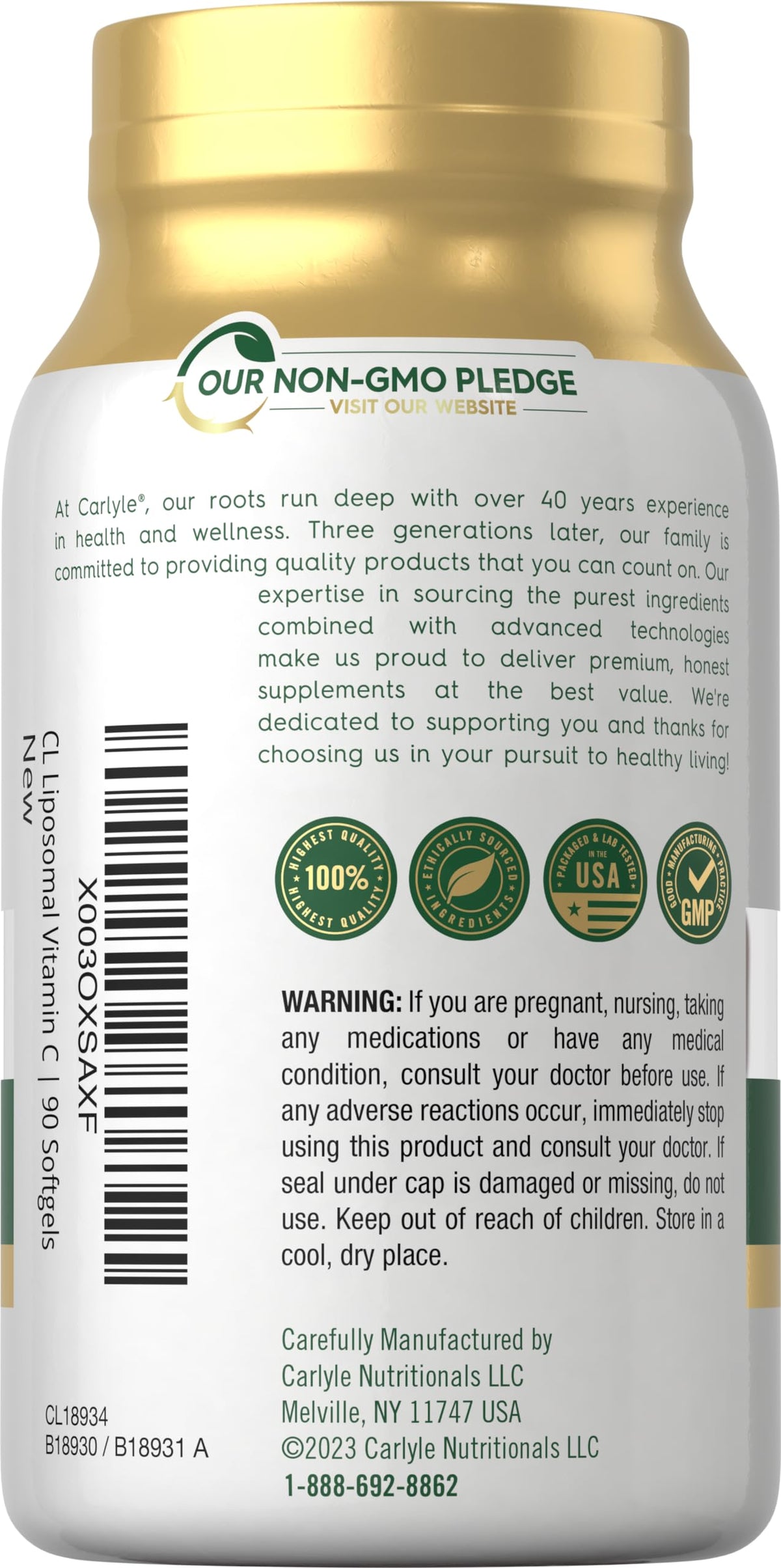 Carlyle Vitamine C Liposomale 2200mg capsules molles sur fond blanc