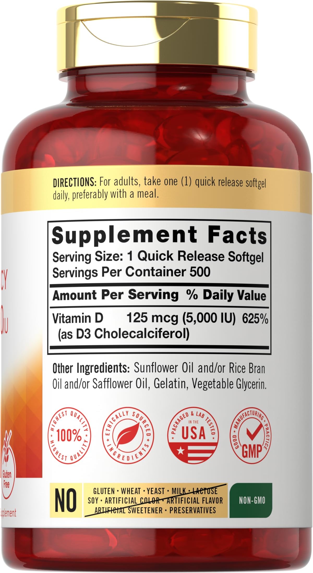 Carlyle Vitamine D3 5000 UI 500 gélules softgels vue arrière