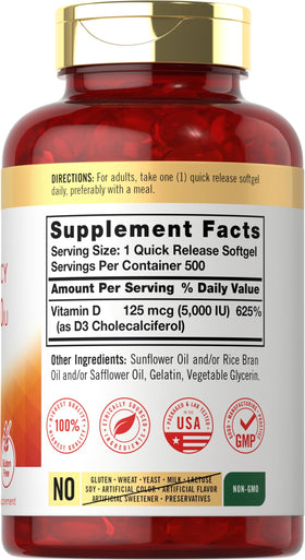 Carlyle Vitamine D3 5000 UI 500 gélules softgels vue arrière