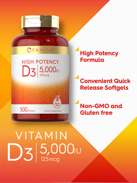 Carlyle Vitamine D3 5000 UI gélule softgel individuelle