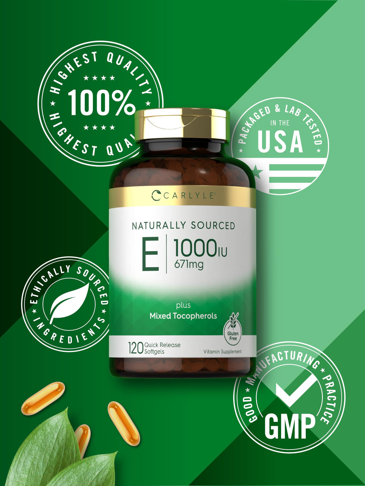 Carlyle Vitamine E 1000 IU gélules dans leur emballage