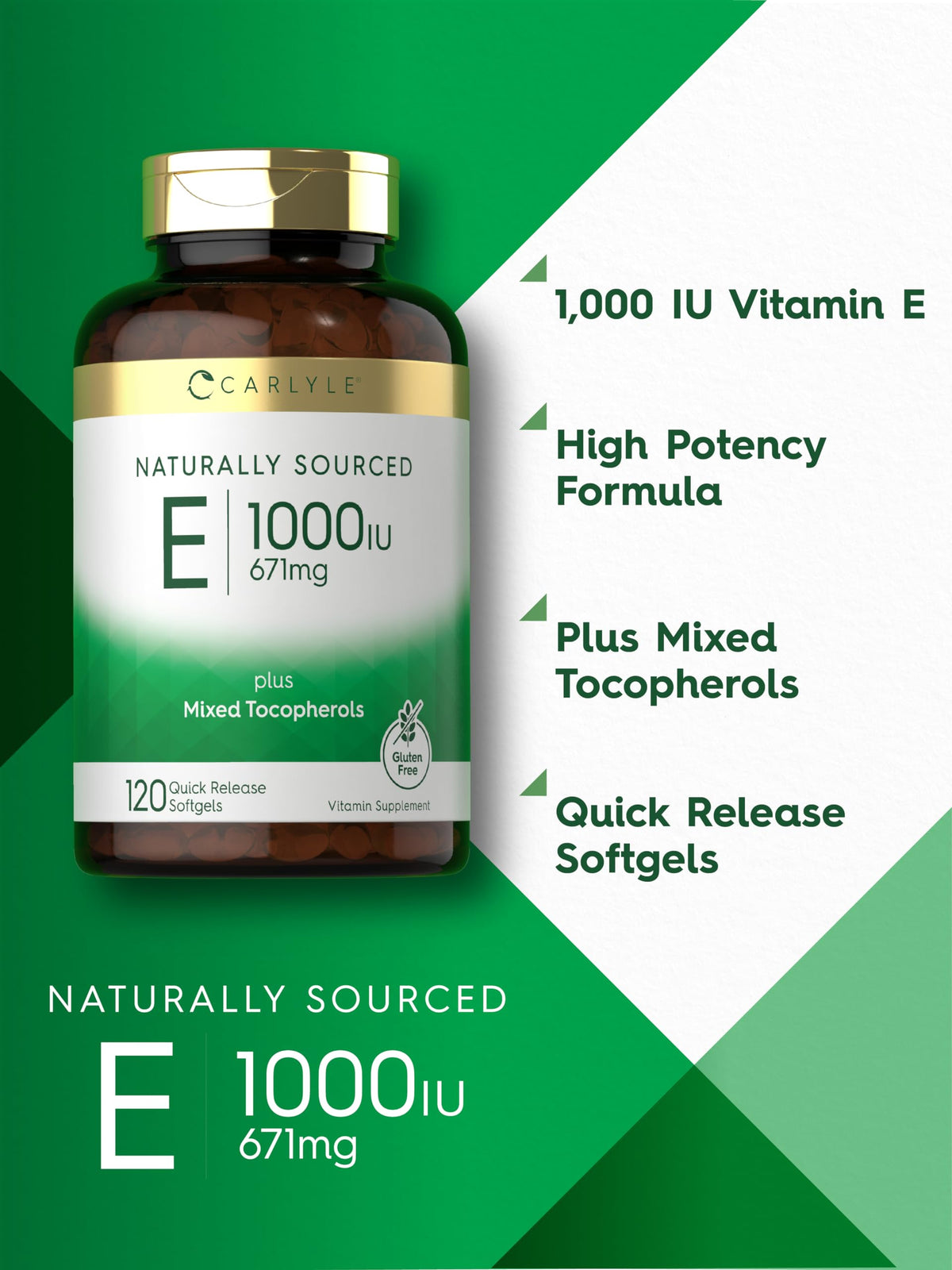 Carlyle Vitamine E 1000 IU gélules ouvertes sur une table