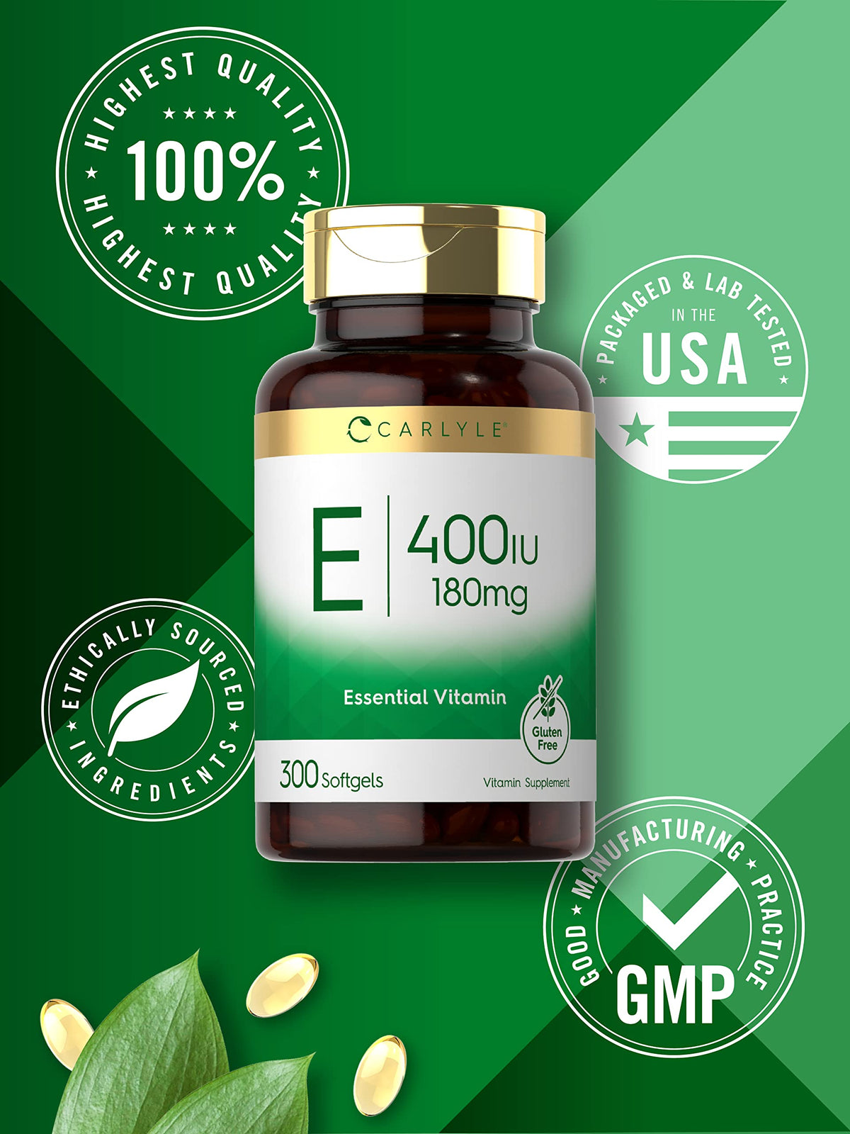 Carlyle Vitamine E 400 UI capsules molles sur une table
