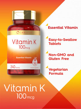 Carlyle Vitamine K1 100 mcg affichée sur une table