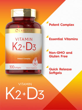 Carlyle Vitamine K2 D3 300 gélules souples, vue de dessus
