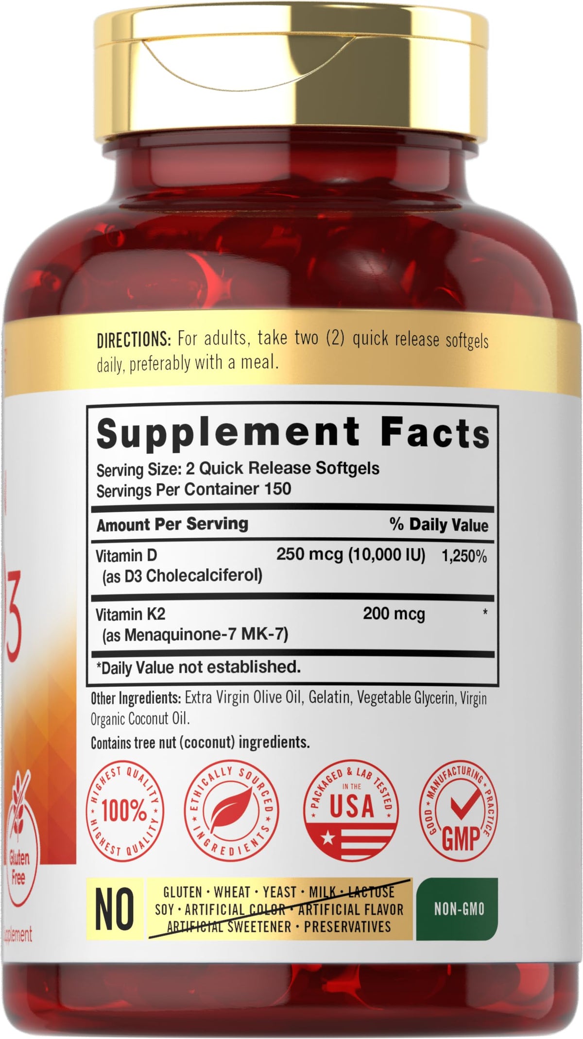 Carlyle Vitamine K2 D3 gélules souples avec étiquette