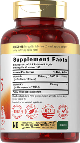 Carlyle Vitamine K2 D3 gélules souples avec étiquette