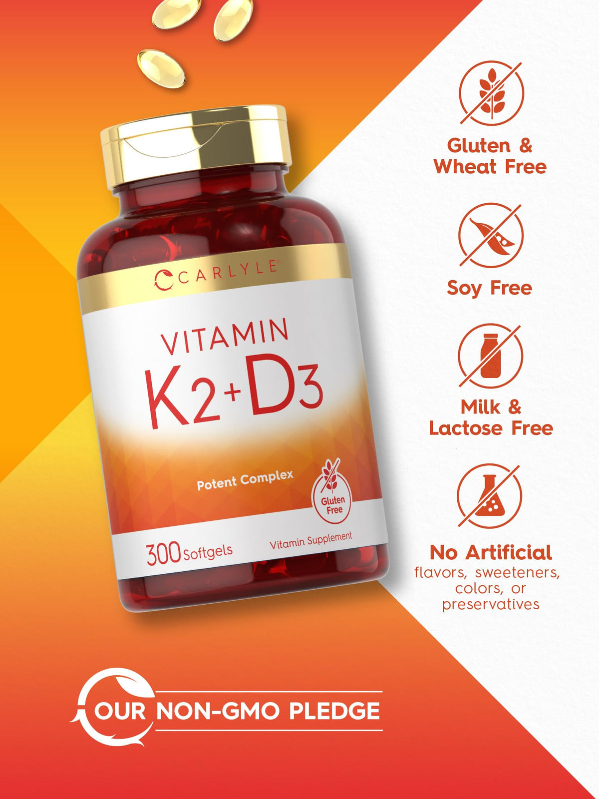Carlyle Vitamine K2 D3 gélules souples sur fond blanc
