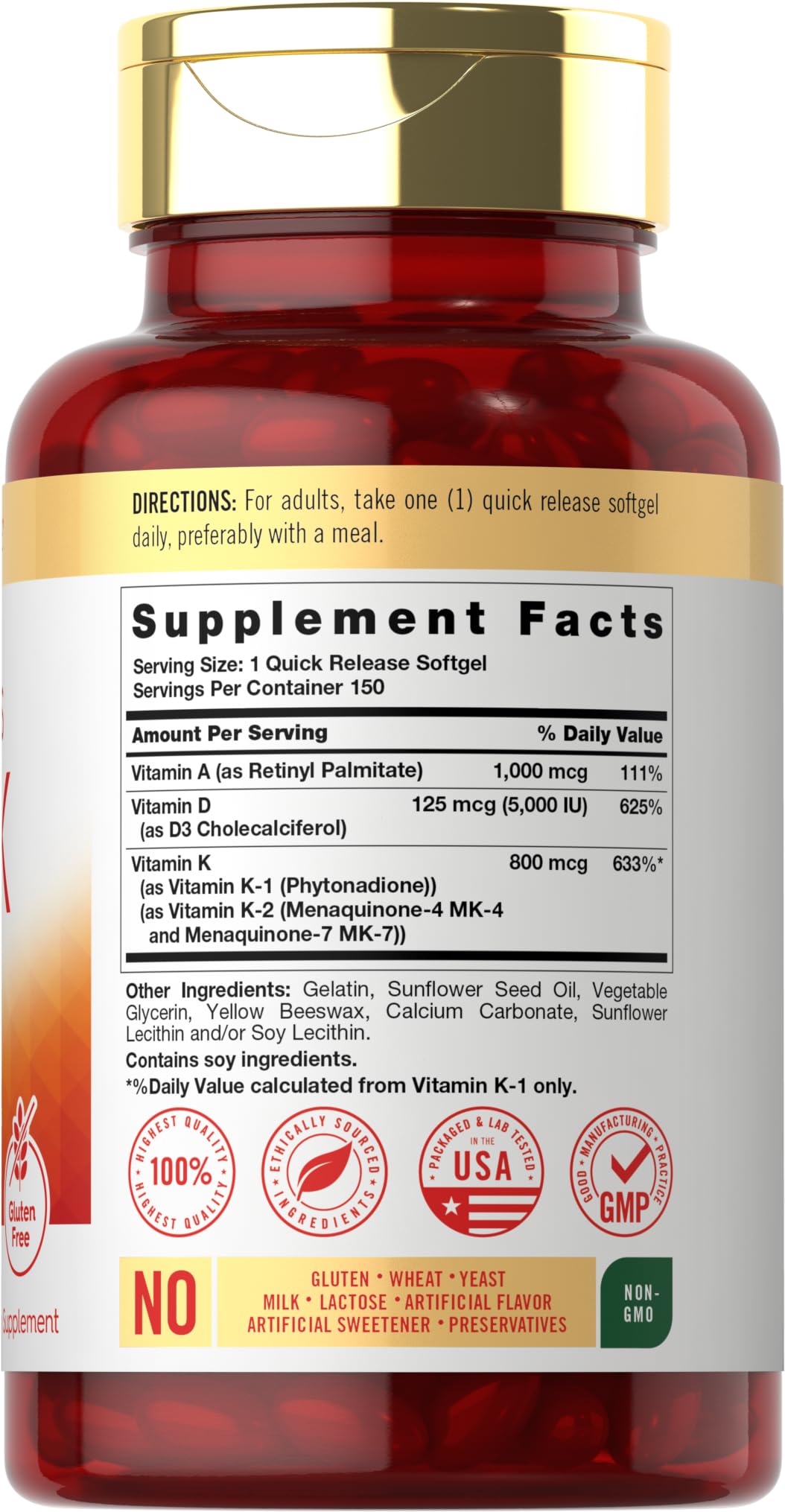 Carlyle Vitamines ADK 150 gélules avec étiquette détaillée