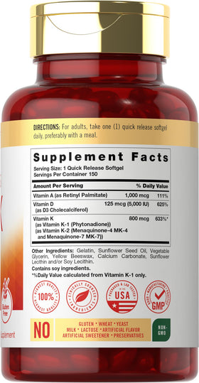 Carlyle Vitamines ADK 150 gélules avec étiquette détaillée