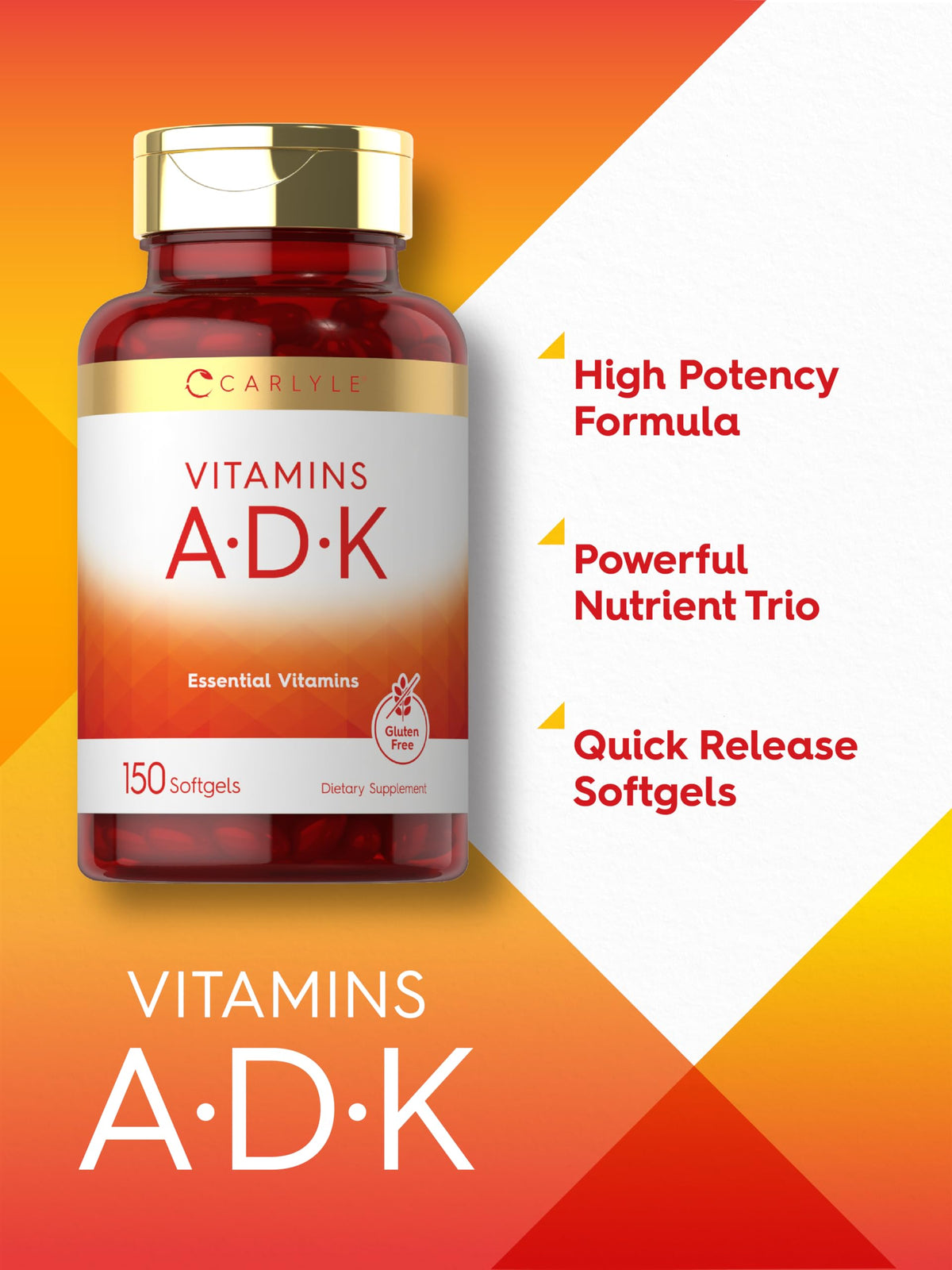 Carlyle Vitamines ADK 150 gélules sur une table avec d'autres compléments