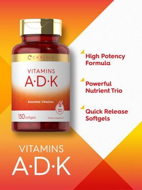 Carlyle Vitamines ADK 150 gélules sur une table avec d'autres compléments