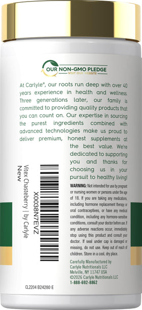 Carlyle Vitex Chasteberry emballage arrière montrant les ingrédients