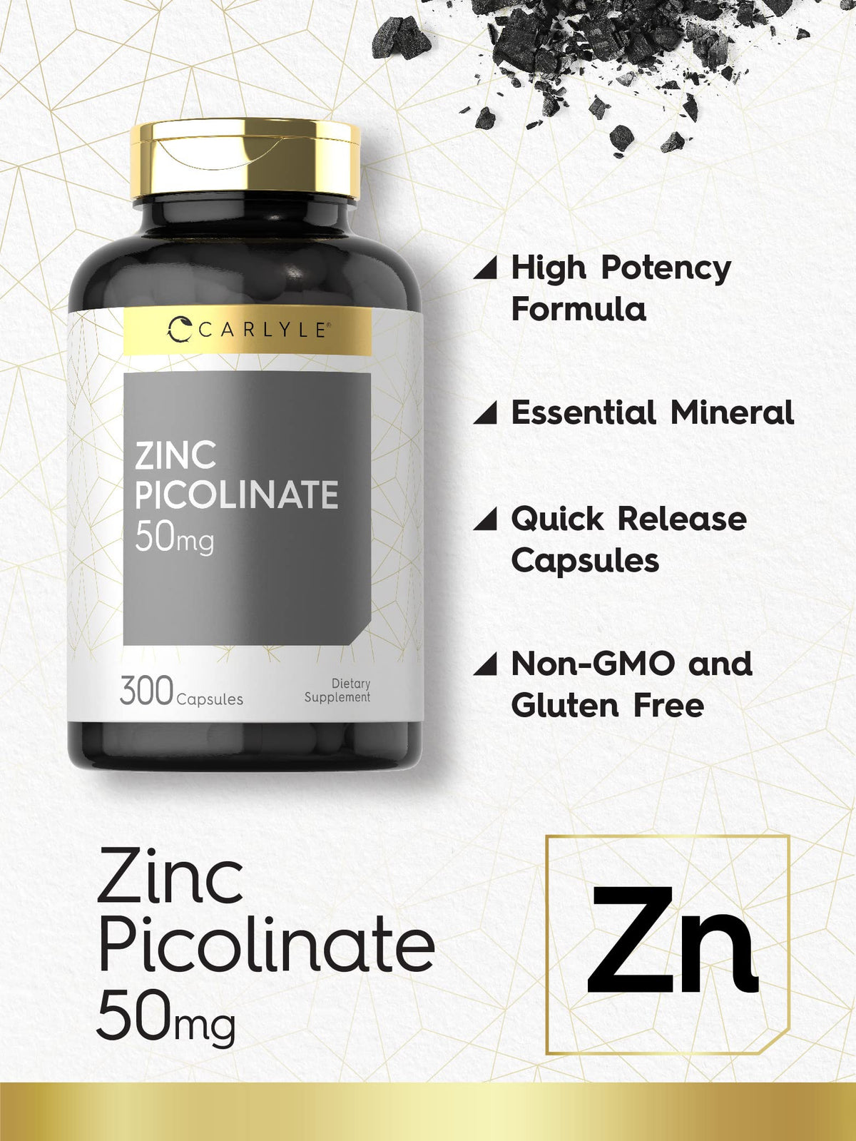 Carlyle Zinc Picolinate 50 mg capsules arrière de la bouteille