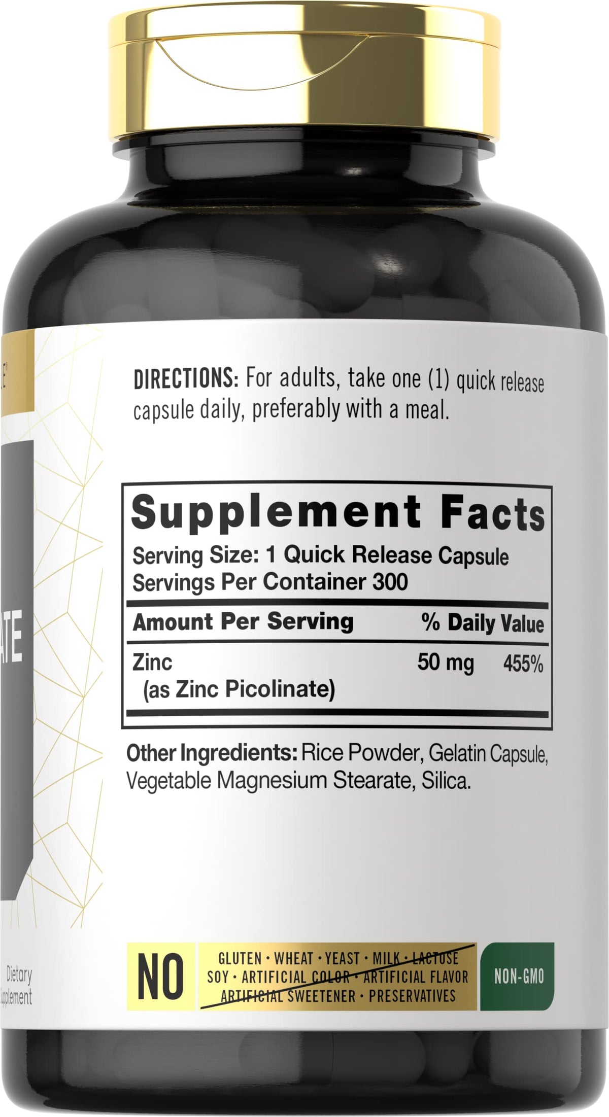 Carlyle Zinc Picolinate 50 mg capsules échantillon sur une table