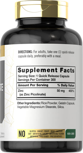 Carlyle Zinc Picolinate 50 mg capsules échantillon sur une table