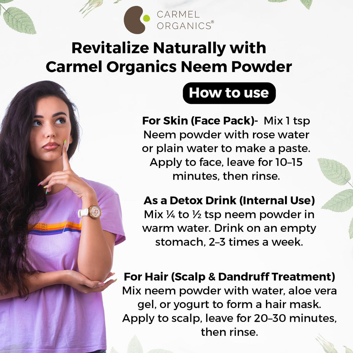 CARMEL ORGANICS Poudre de Feuilles de Neem avec ingrédients naturels