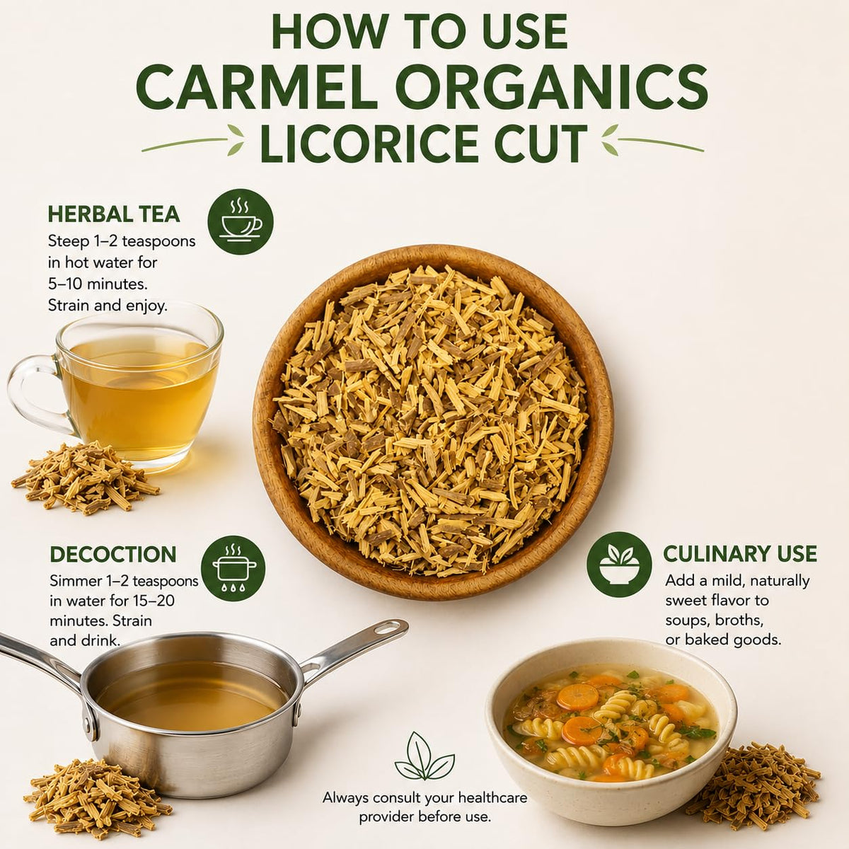 CARMEL ORGANICS Racine de Réglisse Coupée 231g dans une tasse de tisane