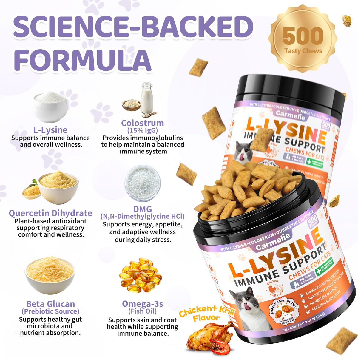 Carmelie friandises à la L-Lysine, ingrédients naturels