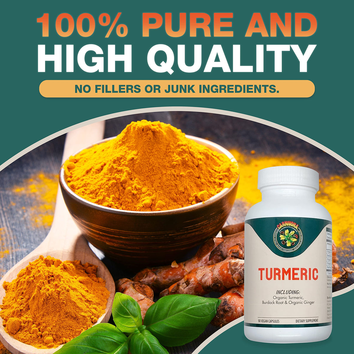 Carnivora Curcuma flacon ouvert avec capsules