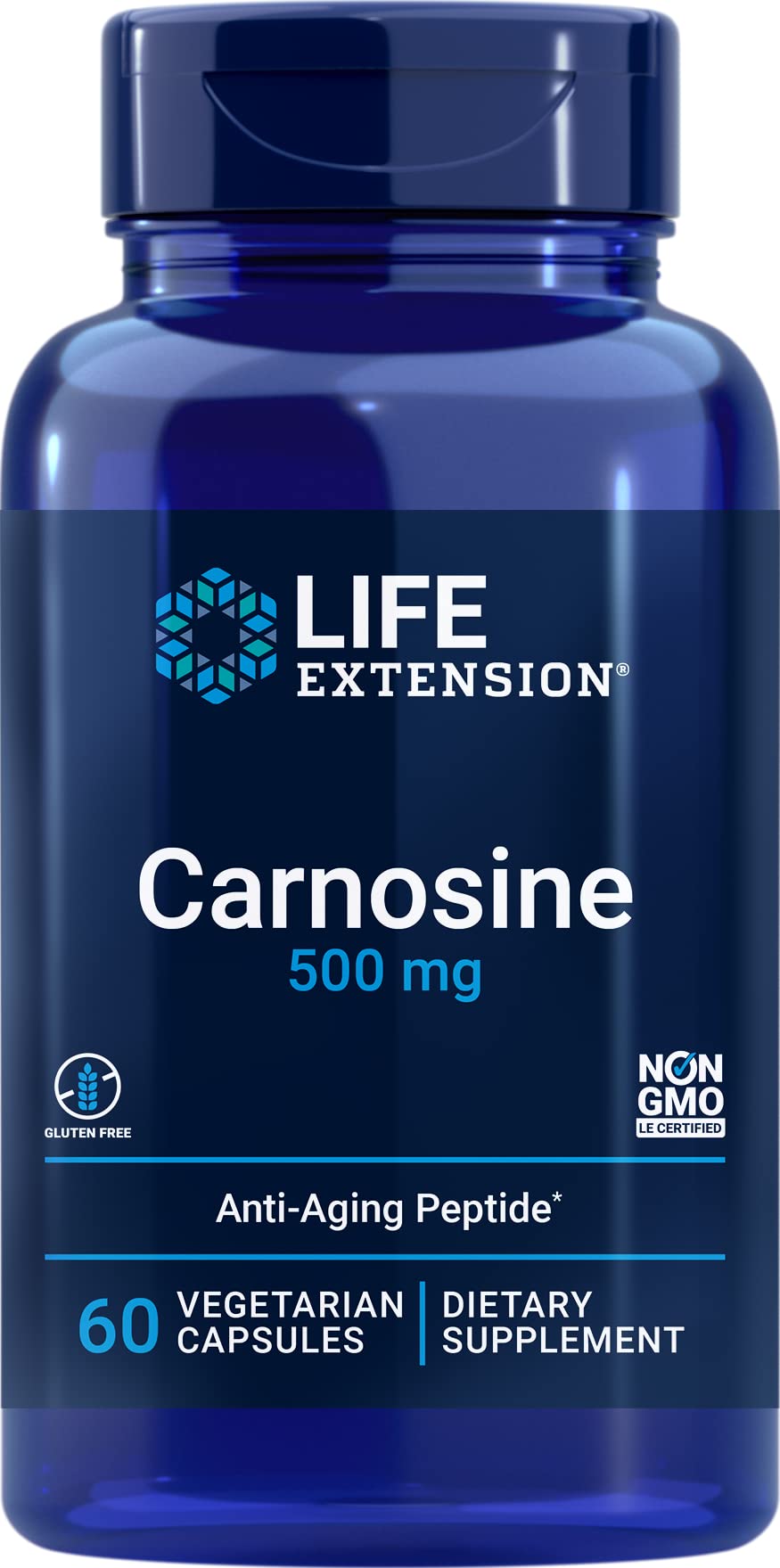 Carnosine Life Extension 500 mg 60 capsules, vue avant