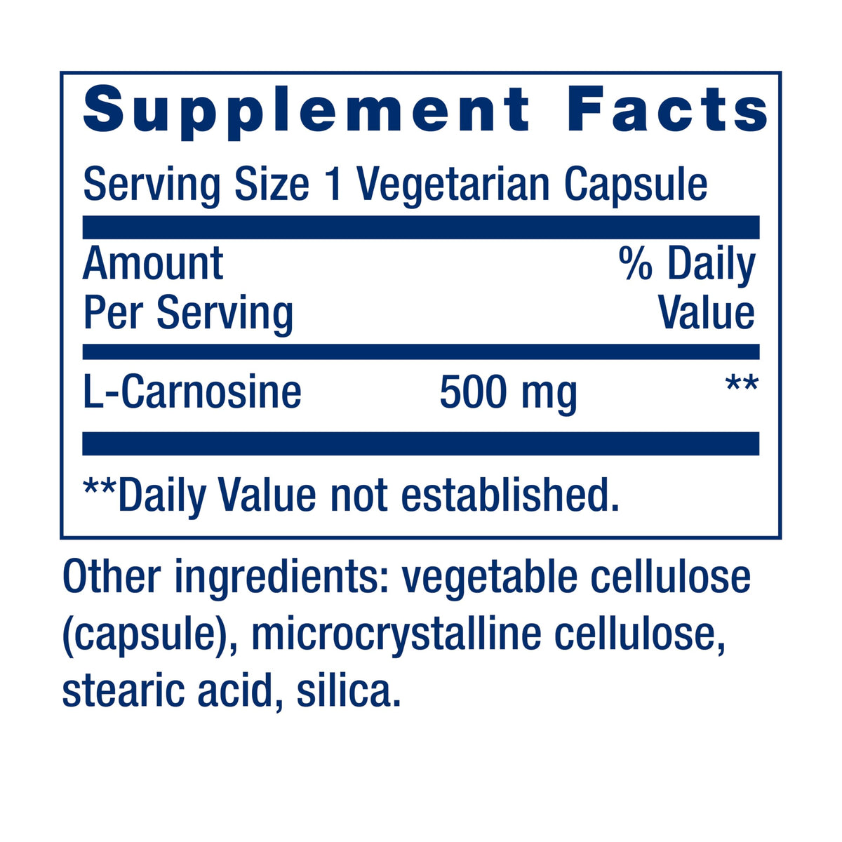 Carnosine Life Extension 500 mg, capsules à l'intérieur de l'emballage