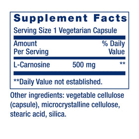 Carnosine Life Extension 500 mg, capsules à l'intérieur de l'emballage