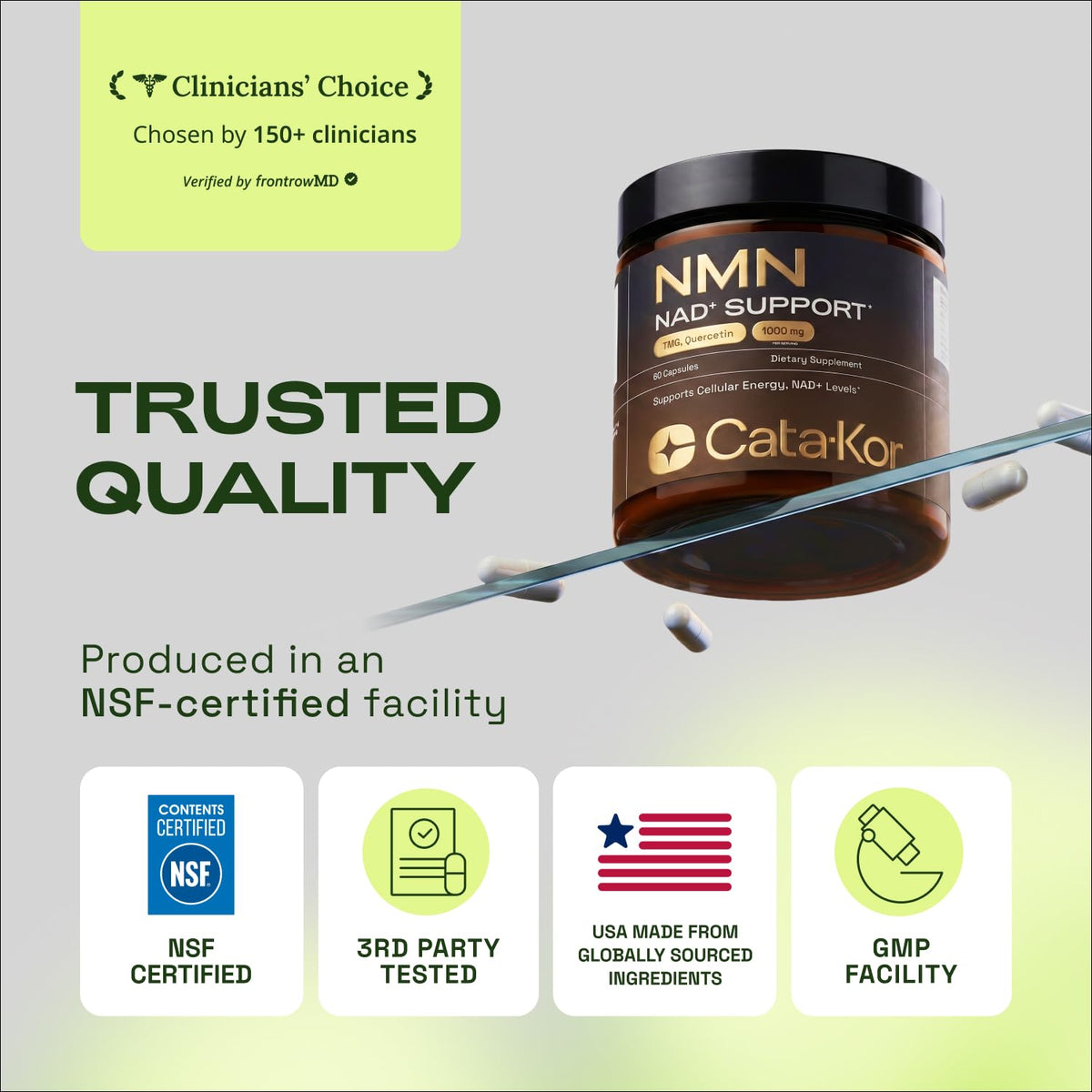 Cata-Kor Complément NMN 60 Capsules avec des ingrédients naturels en arrière-plan